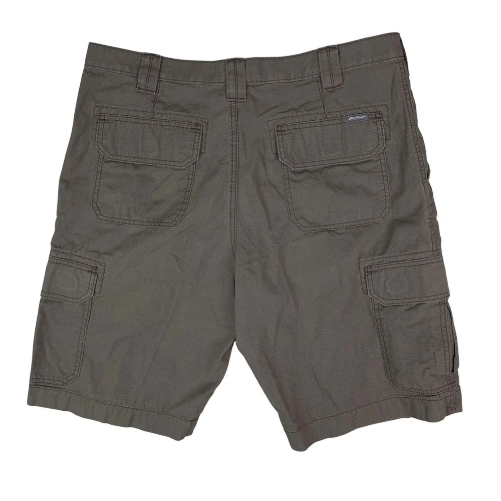 Eddie Bauer Cargo Shorts Mens 38x12 Brown Ripstop Cotton Outdoor Utility Fishing